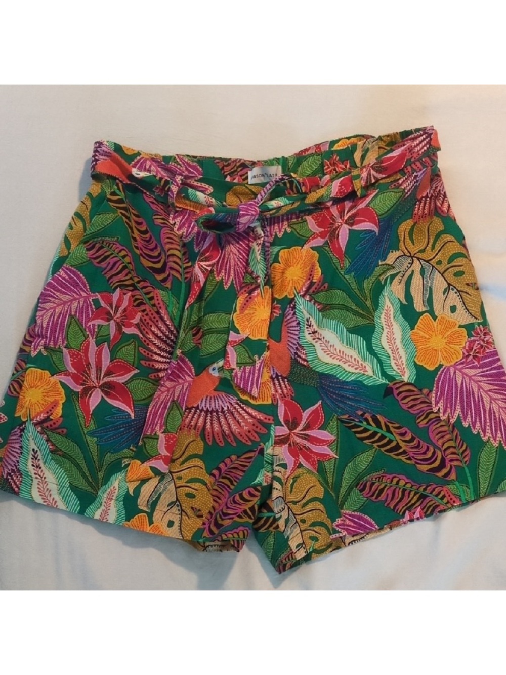 Gibson Latimer Green Tropical Floral Tie-Waist Shorts